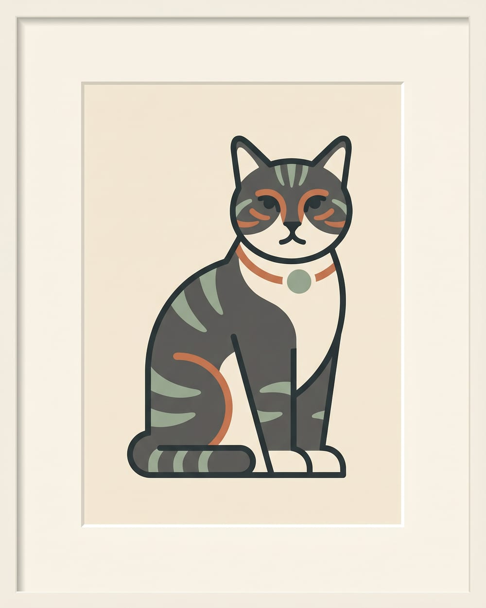 A grey tabby cat as a clean, modern minimalist portrait
