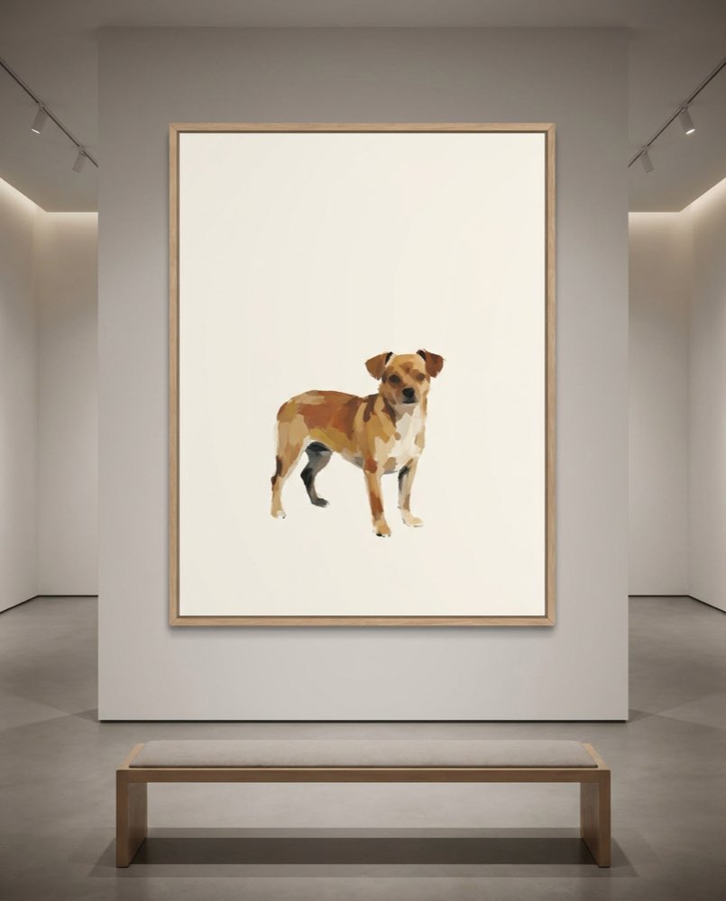 A small brown dog rendered in a clean modern minimalist style